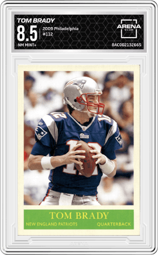 Tom Brady from the 2009 Philadelphia set graded by Arena Club and given an overall grade of 8.5.