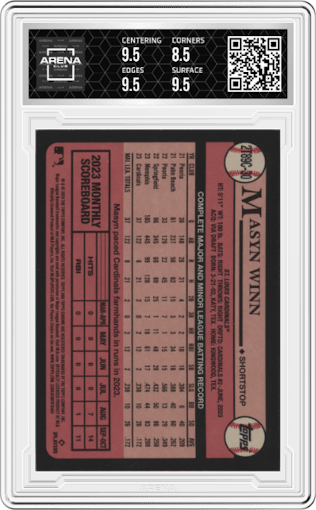 Masyn Winn from the 2024 Topps Series 2 Silver Pack set featuring a Aqua parallel graded by Arena Club and given an overall grade of 9.