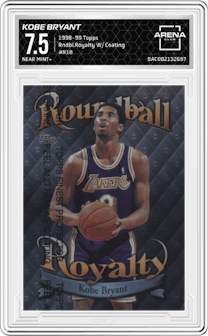 Kobe Bryant from the 1998-99 Topps set featuring a W/ Coating parallel graded by Arena Club and given an overall grade of 7.5.