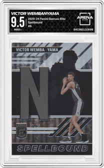 Victor Wembanyama from the 2023-24 Panini Donruss Elite set graded by Arena Club and given an overall grade of 9.5.
