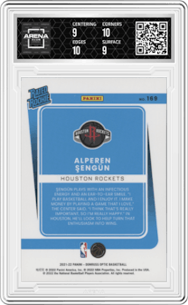 Alperen Sengun from the 2021-22 Panini Donruss Optic set graded by Arena Club and given an overall grade of 9.5.
