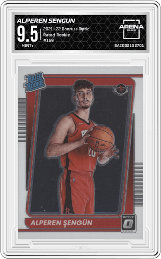 Alperen Sengun from the 2021-22 Panini Donruss Optic set graded by Arena Club and given an overall grade of 9.5.