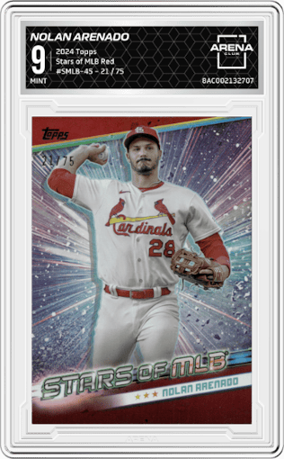 Nolan Arenado from the 2024 Topps  set featuring a Red parallel graded by Arena Club and given an overall grade of 9.