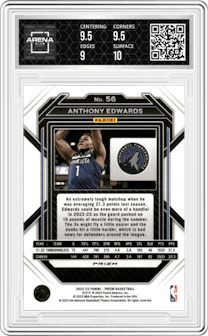 Anthony Edwards  from the 2022-23 Panini Prizm  set featuring a Pink Ice parallel graded by Arena Club and given an overall grade of 9.5.