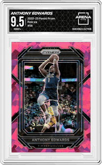 Anthony Edwards  from the 2022-23 Panini Prizm  set featuring a Pink Ice parallel graded by Arena Club and given an overall grade of 9.5.