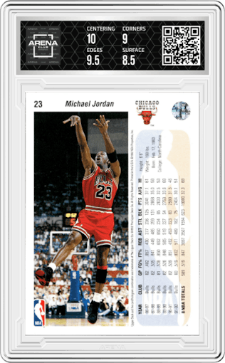 Michael Jordan from the 1992-93 Upper Deck  set graded by Arena Club and given an overall grade of 9.