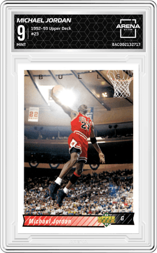 Michael Jordan from the 1992-93 Upper Deck  set graded by Arena Club and given an overall grade of 9.