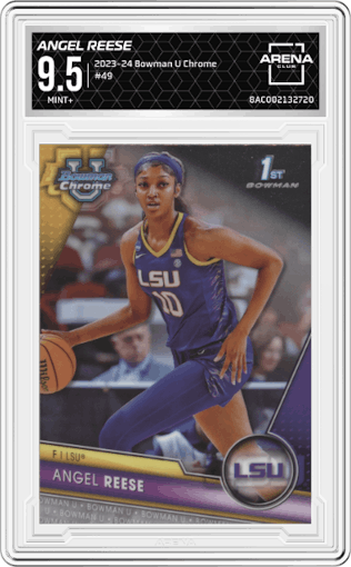 Angel Reese from the 2023-24 Bowman U Chrome set graded by Arena Club and given an overall grade of 9.5.