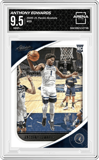 Anthony Edwards from the 2020-21 Panini Absolute set graded by Arena Club and given an overall grade of 9.5.