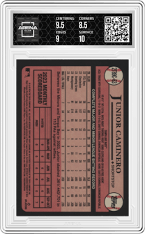 Junior Caminero from the 2024 Topps Series 2 Silver Pack set graded by Arena Club and given an overall grade of 9.