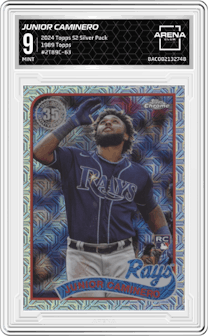Junior Caminero from the 2024 Topps Series 2 Silver Pack set graded by Arena Club and given an overall grade of 9.