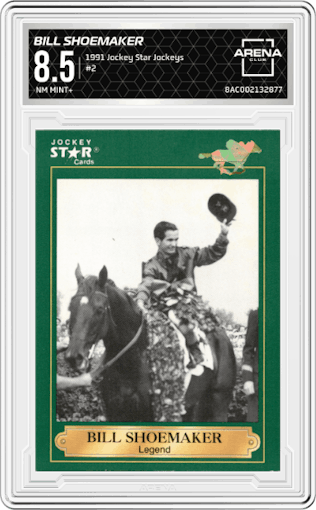 Bill Shoemaker from the 1991 Jockey Star Jockeys set graded by Arena Club and given an overall grade of 8.5.