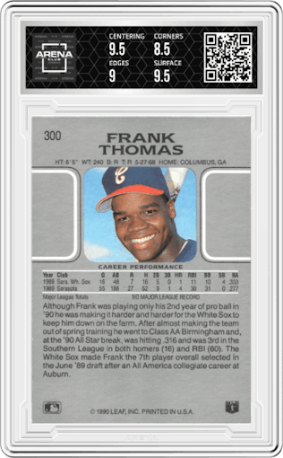 Frank Thomas from the 1990 Leaf set graded by Arena Club and given an overall grade of 9.