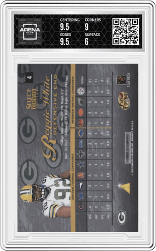 Reggie White from the 1996 Select Certified set featuring a Blue parallel graded by Arena Club and given an overall grade of 6.5.