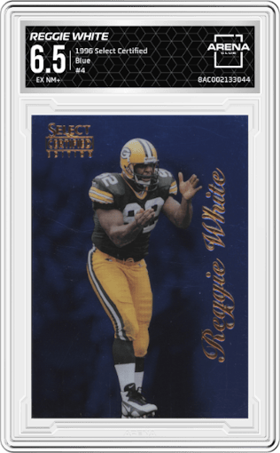 Reggie White from the 1996 Select Certified set featuring a Blue parallel graded by Arena Club and given an overall grade of 6.5.