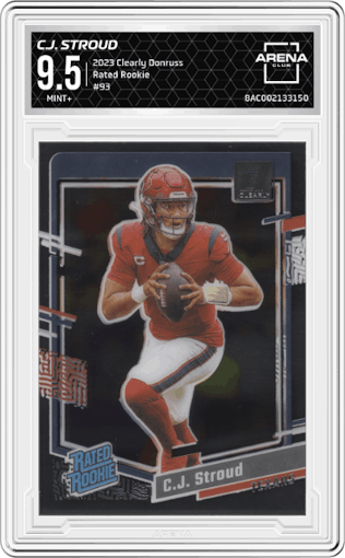 C.J. Stroud from the 2023 Clearly Donruss set graded by Arena Club and given an overall grade of 9.5.