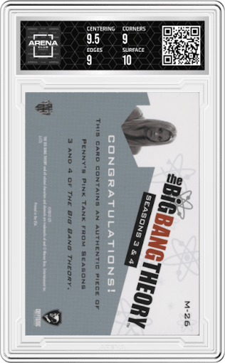 Penny from the 2013 Cryptozoic The Big Bang Theory Seasons 3 and 4 set graded by Arena Club and given an overall grade of 9.5.