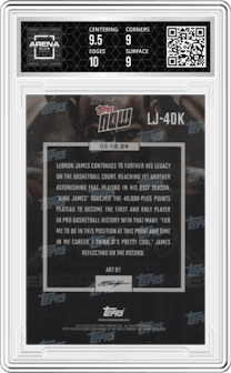 LeBron James from the 2023-24 Topps Now set graded by Arena Club and given an overall grade of 9.5.