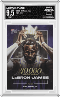 LeBron James from the 2023-24 Topps Now set graded by Arena Club and given an overall grade of 9.5.