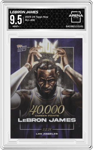 LeBron James from the 2023-24 Topps Now set graded by Arena Club and given an overall grade of 9.5.