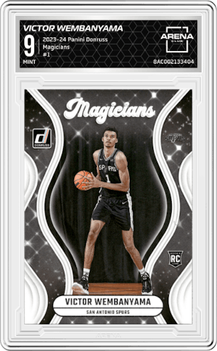 Victor Wembanyama from the 2023-24 Panini Donruss set graded by Arena Club and given an overall grade of 9.