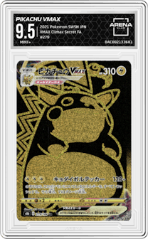 Pikachu VMAX from the 2021 Pokemon SWSH JPN set graded by Arena Club and given an overall grade of 9.5.
