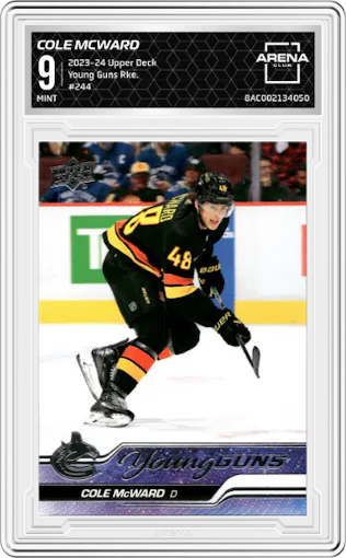 Cole McWard from the 2023-24 Upper Deck Series 1 set graded by Arena Club and given an overall grade of 9.