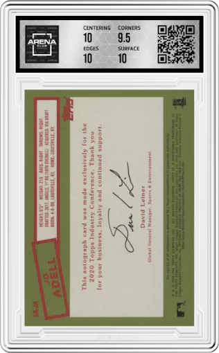Jo Adell from the 2020 Topps Industry Conference set graded by Arena Club and given an overall grade of 10.