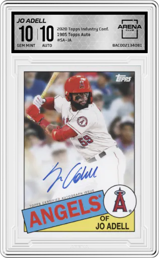 Jo Adell from the 2020 Topps Industry Conference set graded by Arena Club and given an overall grade of 10.