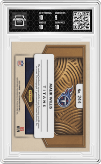 Malik Willis  from the 2022 Panini Gold Standard set graded by Arena Club and given an overall grade of 9.5.