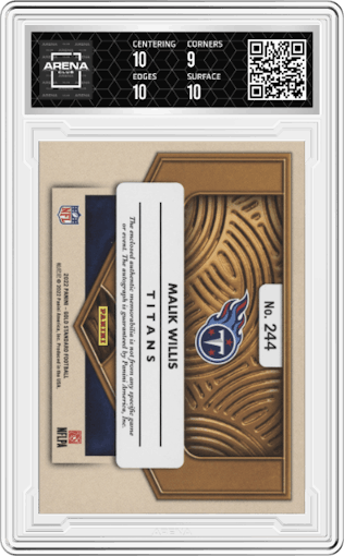 Malik Willis  from the 2022 Panini Gold Standard set graded by Arena Club and given an overall grade of 9.5.