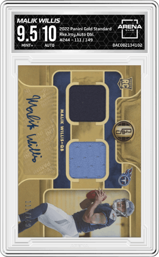Malik Willis  from the 2022 Panini Gold Standard set graded by Arena Club and given an overall grade of 9.5.