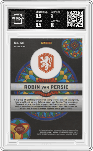 Robin van Persie from the 2021-22 Panini Mosaic Road to FIFA World Cup set graded by Arena Club and given an overall grade of 9.