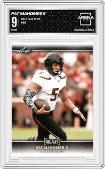 Pat Mahomes II from the 2017 Leaf Draft set graded by Arena Club and given an overall grade of 9.