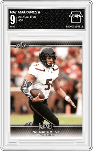 Pat Mahomes II from the 2017 Leaf Draft set graded by Arena Club and given an overall grade of 9.