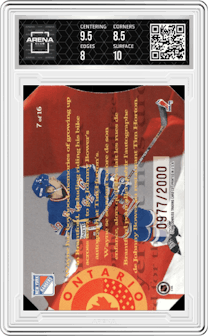 Wayne Gretzky from the 1996-97 Donruss Canadian Ice set graded by Arena Club and given an overall grade of 8.5.