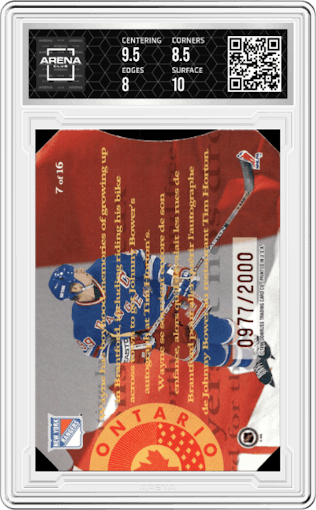 Wayne Gretzky from the 1996-97 Donruss Canadian Ice set graded by Arena Club and given an overall grade of 8.5.