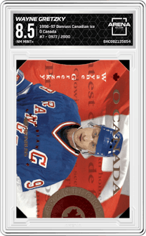 Wayne Gretzky from the 1996-97 Donruss Canadian Ice set graded by Arena Club and given an overall grade of 8.5.