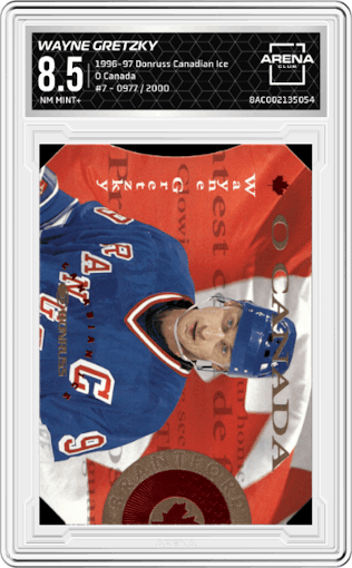Wayne Gretzky from the 1996-97 Donruss Canadian Ice set graded by Arena Club and given an overall grade of 8.5.