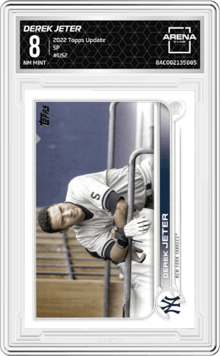 Derek Jeter from the 2022 Topps Update  set graded by Arena Club and given an overall grade of 8.