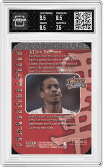 Allen Iverson from the 2000-01 Fleer Futures set graded by Arena Club and given an overall grade of 8.
