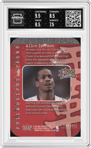 Allen Iverson from the 2000-01 Fleer Futures set graded by Arena Club and given an overall grade of 8.