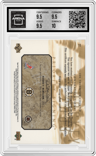 Joe Thornton from the 2003 UD Toronto Fall Expo set graded by Arena Club and given an overall grade of 10.
