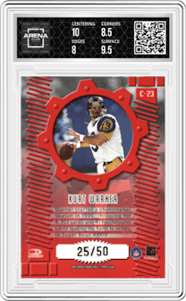 Kurt Warner from the 2000 Donruss Elite set graded by Arena Club and given an overall grade of 8.5.