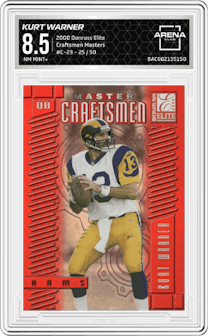 Kurt Warner from the 2000 Donruss Elite set graded by Arena Club and given an overall grade of 8.5.