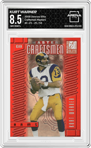 Kurt Warner from the 2000 Donruss Elite set graded by Arena Club and given an overall grade of 8.5.