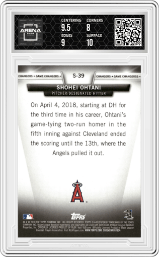 Shohei Ohtani from the 2018 Topps Update set graded by Arena Club and given an overall grade of 8.5.