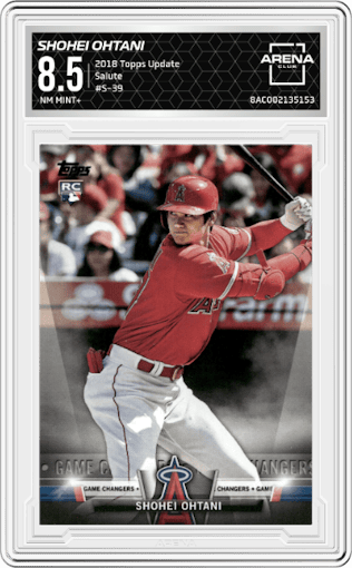 Shohei Ohtani from the 2018 Topps Update set graded by Arena Club and given an overall grade of 8.5.