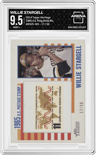 Willie Stargell from the 2014 Topps Heritage set graded by Arena Club and given an overall grade of 9.5.