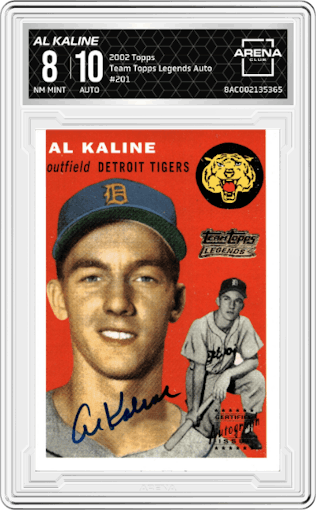 Al Kaline from the 2002 Topps set graded by Arena Club and given an overall grade of 8.
